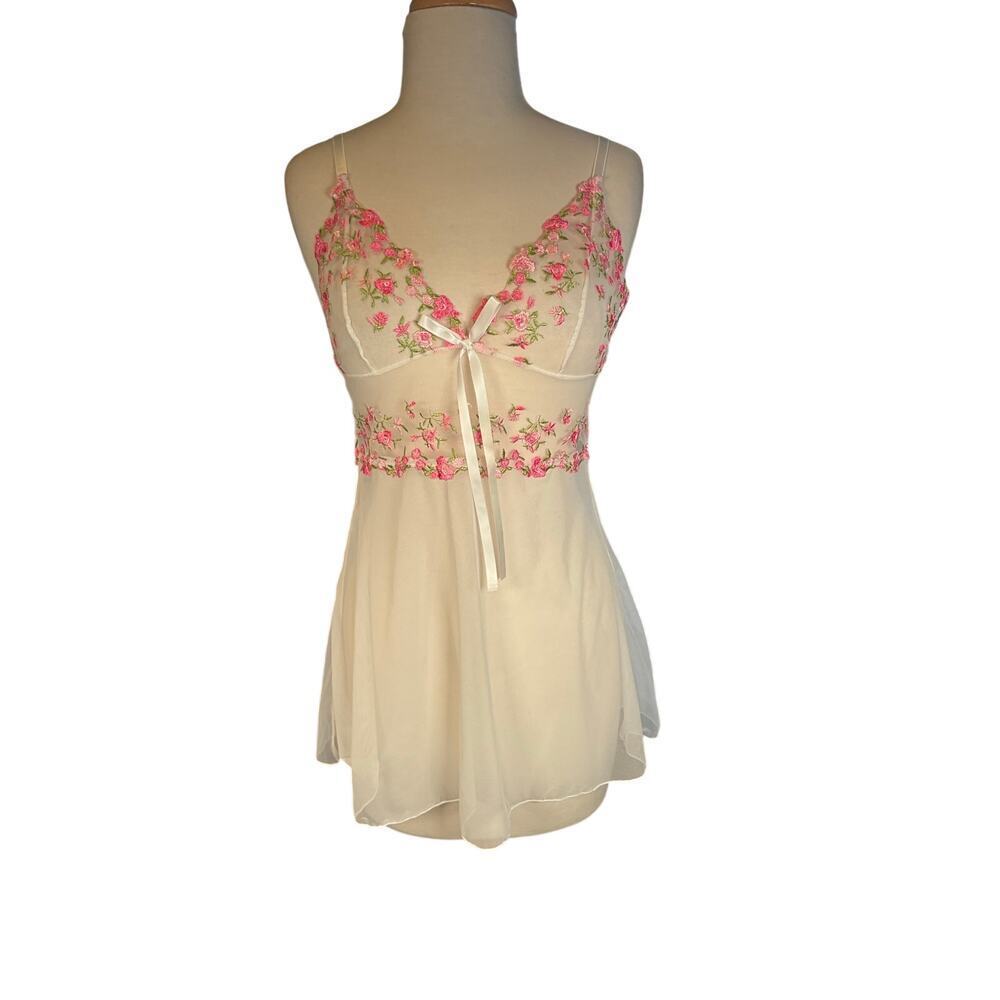 Coquette Fairy Lace Babydoll Chemise Embroidered Rose Sheer Lingerie Small - Picture 5 of 8